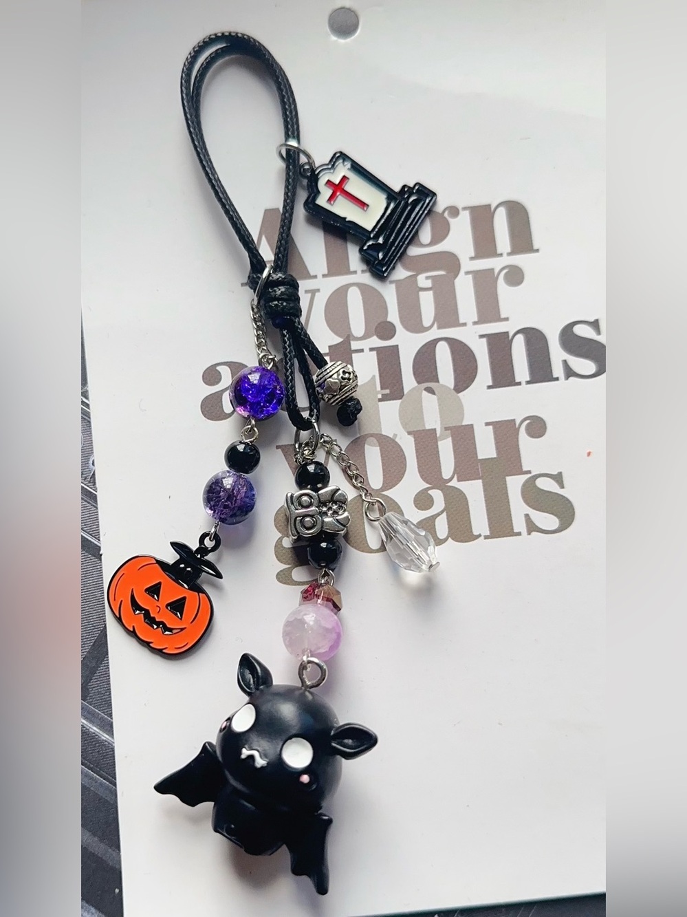Halloween Bat Charm Keychain - Black